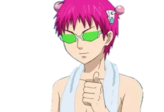 👍 Saiki Kusuo The Disastrous Life of Saiki K. Аниме, Saiki K, Персонаж, Смешной, Розовые волосы, ТВ-шоу telegram sticker