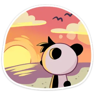 🌇 Panda, Coucher de soleil, Plage, Dessin animé, Animal, Paysage telegram sticker