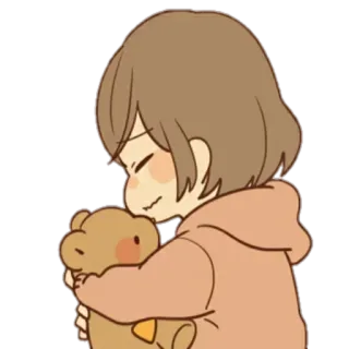 😖 ragazza, orsacchiotto, abbraccio, carino, cartone animato, kawaii telegram sticker