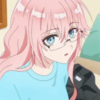 🔮 anime, ragazza, capelli rosa, occhiali, cartone animato, carina whatsapp sticker