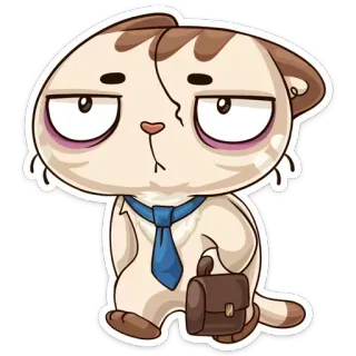😒 고양이, 비즈니스, 사무실, 넥타이, 여행 가방, 만화, 동물 telegram sticker