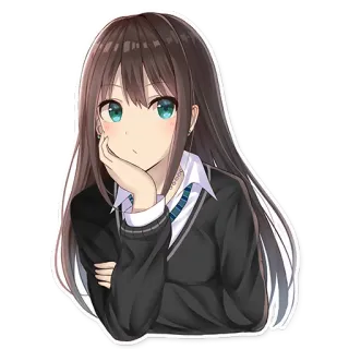 👀 chica anime, uniforme escolar, pelo largo, retrato telegram sticker
