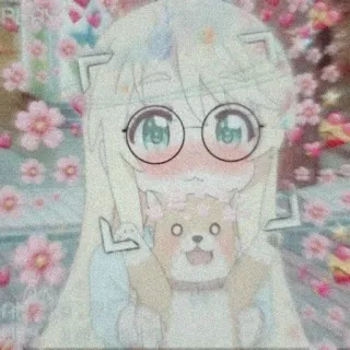 🖤 animé, fille, mignon, chien, fleurs, kawaii, autocollant telegram sticker