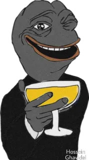 🥂 Hossein Ghavidel Meme, Pepe, Kikker, Drinken, Toast, Viering, Internetmeme, Cartoon telegram sticker