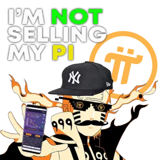 🥳 I'M NOT SELLING MY PI cripto, Pi Network, meme, hodl, valuta, digitale telegram sticker