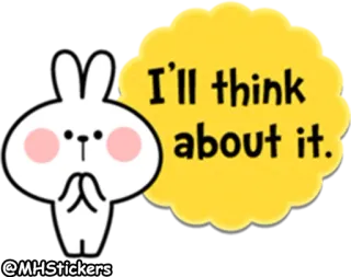 🤔 I'll think about it. kelinci, berpikir, imut, kartun, binatang, putih, ilustrasi telegram sticker