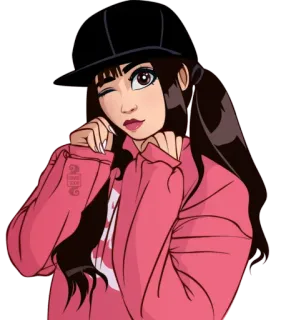 😉 chica, guiño, dibujos animados, sombrero, anime, femenina, ilustración telegram sticker