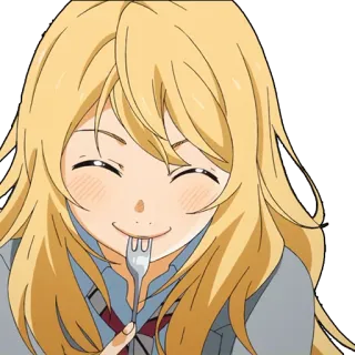 😋 Anime, ragazza, bionda, sorriso, forchetta, carina telegram sticker