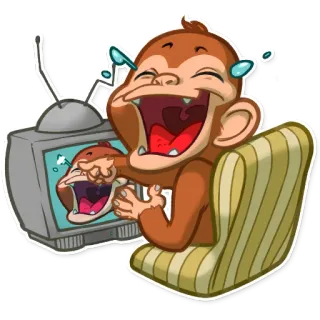 😂 猿, 笑う, テレビ, 漫画, 面白い, 動物 telegram sticker