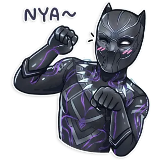 🐱 Black Panther NYA~ marvel, pantera negra, superhéroe, gato, nya, kawaii, lindo telegram sticker