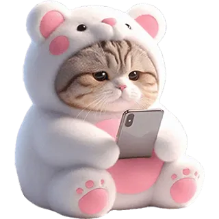🤳 kat, dier, schattig, teddybeer, huisdier, telefoon, kawaii, kitten telegram sticker