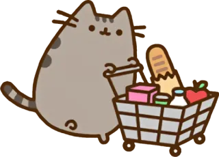 🛒 Pusheen Katze, Shopping, Essen, Cartoon telegram sticker