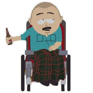 🍺 Randy Marsh South Park cartoon, beer, wheelchair, adult, drunk, animation telegram sticker