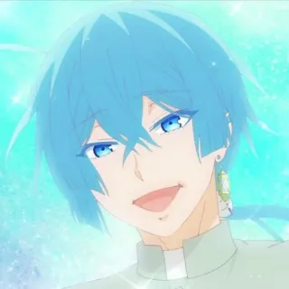 💎 Animé, Personnage, cheveux bleus, souriant, dessin animé telegram sticker