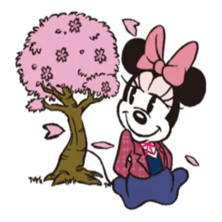 🌳 Minnie Mouse Minnie, Disney, dessin animé, personnage, mignon, kawaii, fleur de cerisier, rose telegram sticker