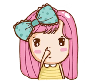 🖕 Cartoon, Mädchen, Nase bohren, Illustration, Süß, Schleife telegram sticker
