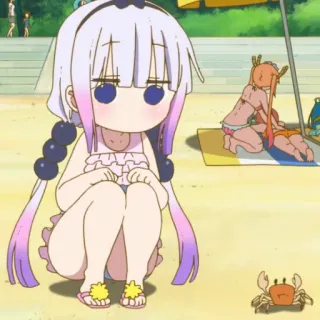 🌥 Kanna Miss Kobayashi's Dragon Maid Anime, Naga, Pantai, Kepiting, Kawaii whatsapp sticker
