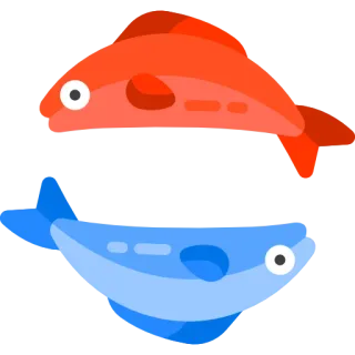 ♓️ pez, rojo, azul, animales, nadando, acuático, ilustración, dibujo animado telegram sticker