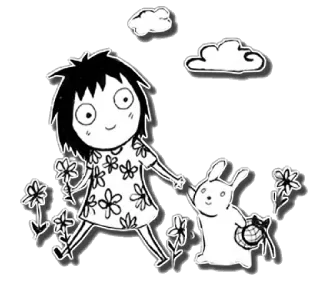 🐰 女の子, ウサギ, 花, 漫画, 友情, 絵, 雲, かわいい telegram sticker