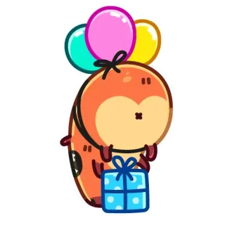 🎁 ステッカー, オレンジのキャラクター, 風船, ギフト, かわいい, 漫画 telegram sticker