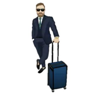 👑 мужчина, костюм, путешествия, бизнесмен, багаж, аэропорт, стиль whatsapp sticker