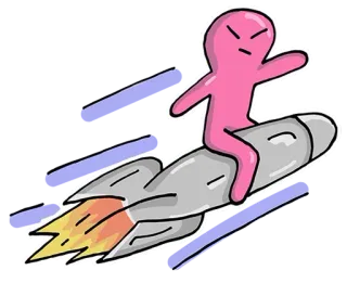 😉 Rakete, fliegend, Cartoon, Strichmännchen, Geschwindigkeit, Reisen, Spaß telegram sticker
