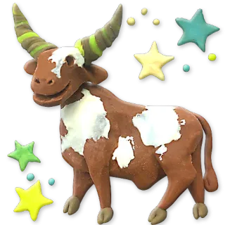 ♉ cow, animal, stars, cute, cartoon, clay, brown, white whatsapp sticker