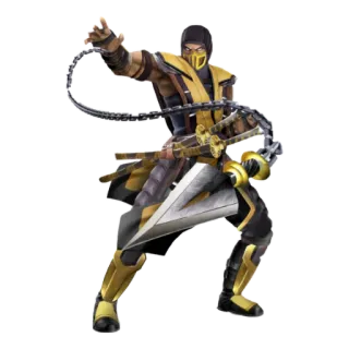 ⛓ Scorpion Mortal Kombat Ninja, Lutador, Video game, Vem pra cá, Corrente, Arma whatsapp sticker