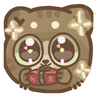 🎁 кот, подарок, милый, каваий, презент, наклейка whatsapp sticker