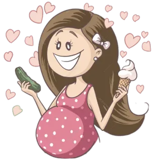 🥒 беременная, женщина, огурец, мороженое, мультфильм telegram sticker