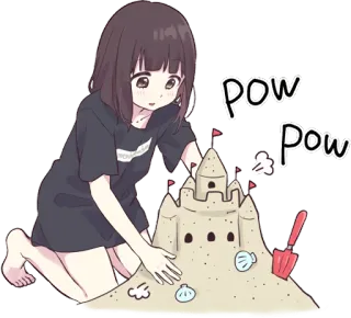 ⚙️ POW
POW anime, cartoon, zandkasteel, meisje, strand, schattig whatsapp sticker