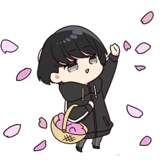 🙂 Chibi, Animé, Personnage, Mignon, Pétales, Panier whatsapp sticker