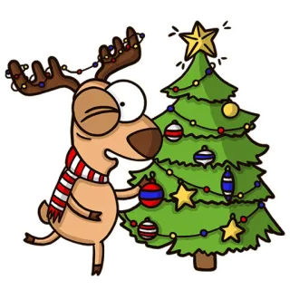 🎄 christmas, reindeer, christmas tree, holiday, winter, decoration, cartoon telegram sticker