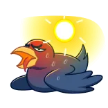🥵 pájaro, cuervo, sol, calor, sudando, dibujos animados telegram sticker