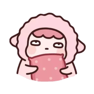 🐏 かわいい, 眠い, 枕, 漫画, ピンク telegram sticker