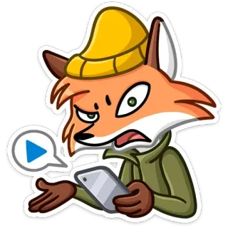 ❓ renard, dessin animé, animal, smartphone, chapeau, mignon, sticker telegram sticker