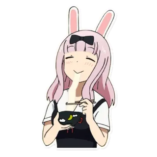 😋 Chika Fujiwara Kaguya-sama: Love Is War Anime, Chica, Chika Fujiwara, Orejas de conejo, Comiendo, Linda whatsapp sticker