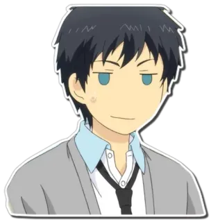😐 anime, cartone animato, personaggio, ragazzo, sorrisetto telegram sticker
