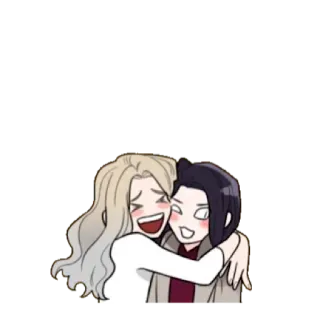👩‍❤️‍💋‍👩 만화, 포옹, 우정, 행복, 감정 telegram sticker