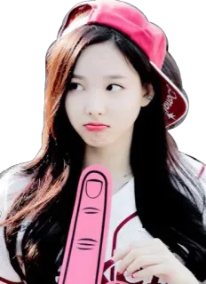 🙁 donna, dito medio, offensivo, cappello, maglia baseball, K-pop telegram sticker