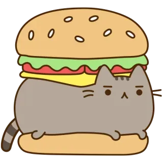 🍔 Pusheen cat, burger, sandwich, cartoon, cute telegram sticker