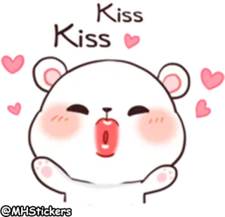 💋 Kiss Kiss oso, beso, corazones, lindo, animal, dibujos animados whatsapp sticker