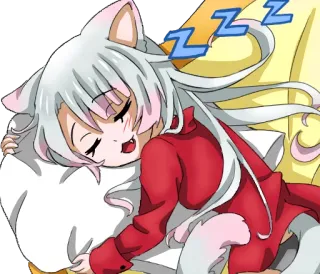 😴 ZZZZ 수면, 애니메이션, 고양이 소녀, 베개, 휴식, 낮잠, 만화 telegram sticker