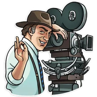 👌 Кинематографист, Режиссер, Кино, Фильм, Шляпа, Ретро, Окей, Кинокамера telegram sticker