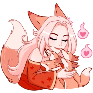 🥰 rubah, anime, wanita, binatang, imut, kitsune telegram sticker
