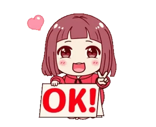 👌 OK! Anime, Meisje, Ok, Goedkeuring, Hart telegram sticker