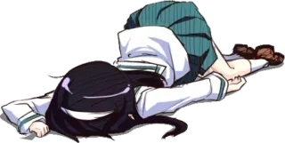 😩 动漫, 女孩, 校服, 躺, 悲伤, 绝望, 情绪化 telegram sticker