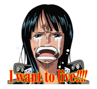 😭 Nico Robin One Piece I want to live!!!! anime, manga, crying, sad, character, straw hat pirates telegram sticker