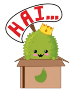 😀 HAI... Durian, Owoc, Kawaii, Naklejka, Słodkie telegram sticker