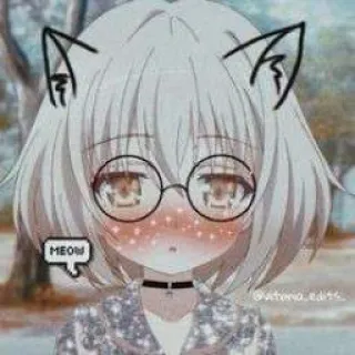 🖤 MEOW Anime, Nekomimi, Miaou, Kawaii, Mignon, Lunettes, Oreilles de chat telegram sticker